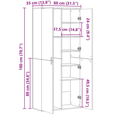Highboard White 80x35x180 cm Engineered Wood