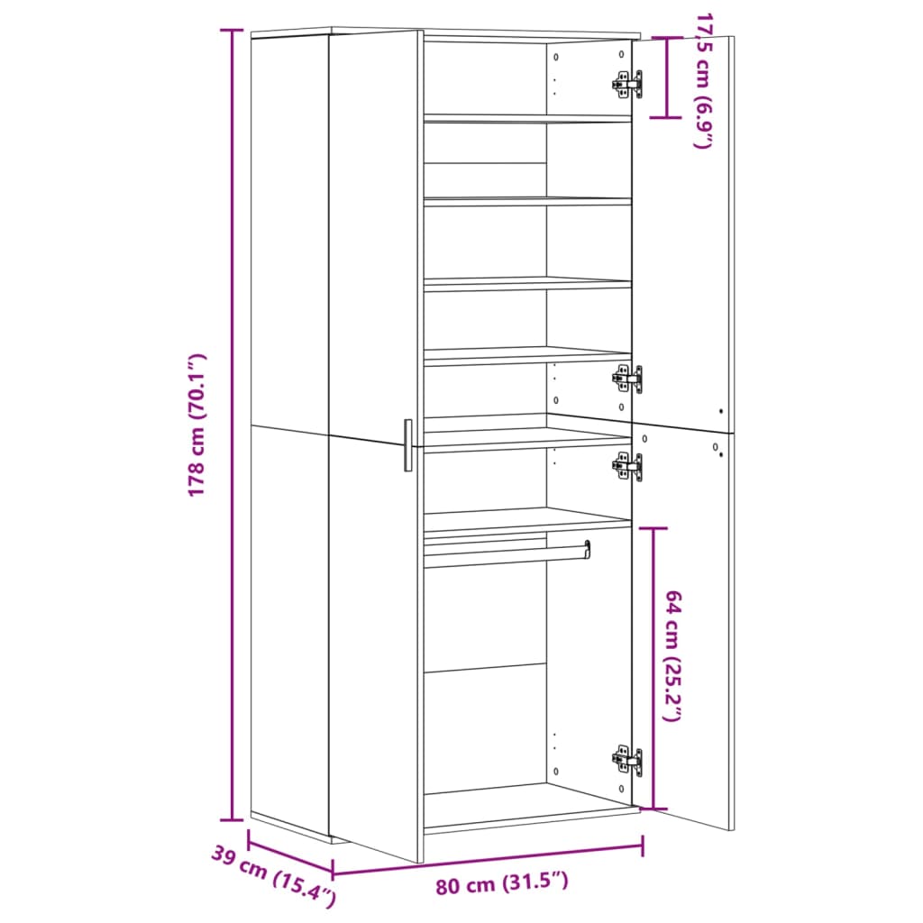 Shoe Cabinet Grey Sonoma 80x39x178 cm Engineered Wood