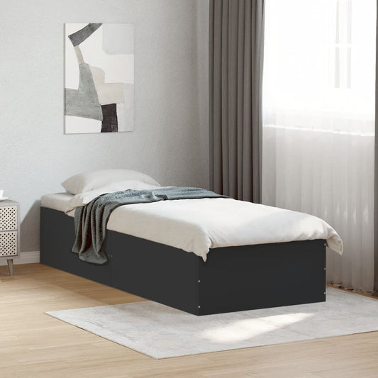 Bed Frame without Mattress Black 75x190 cm Engineered Wood