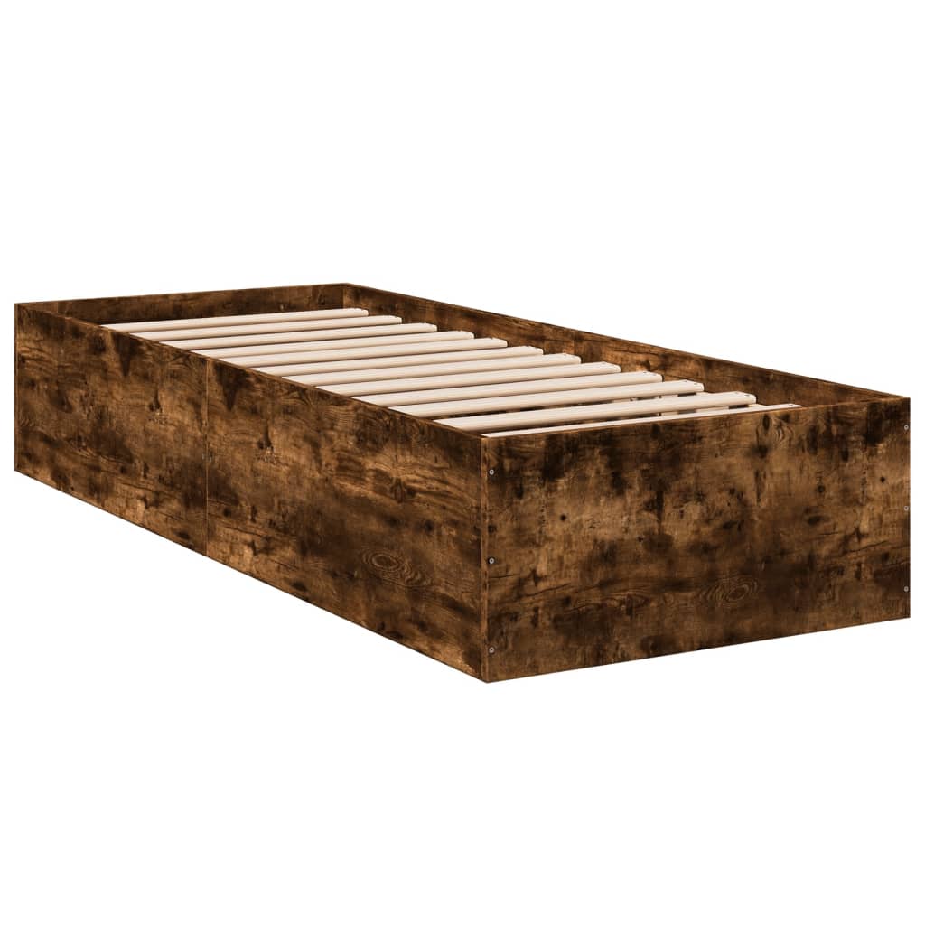 Bed Frame without Mattress Smoked Oak 75x190 cm Small Single Engineered Wood