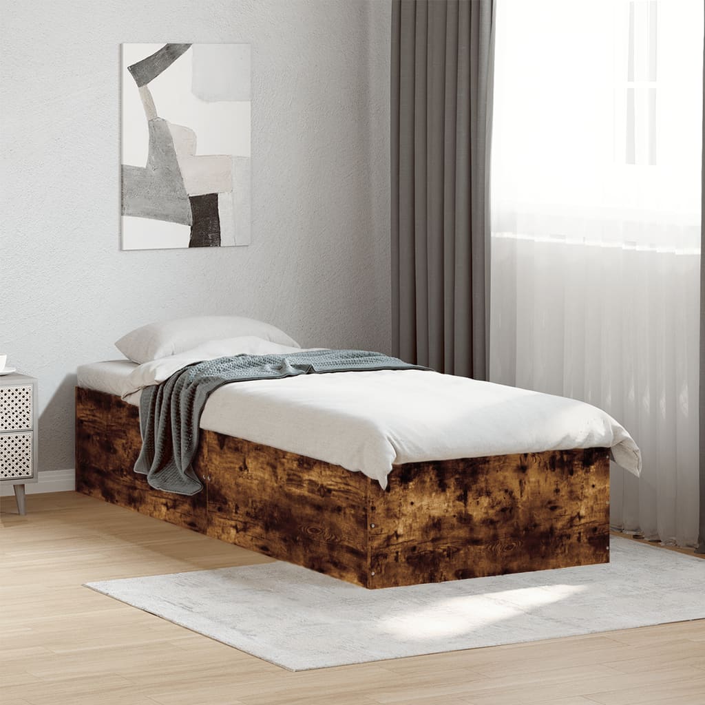 Bed Frame without Mattress Smoked Oak 75x190 cm Small Single Engineered Wood