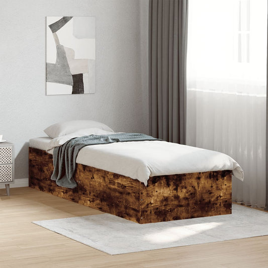 Bed Frame without Mattress Smoked Oak 75x190 cm Engineered Wood