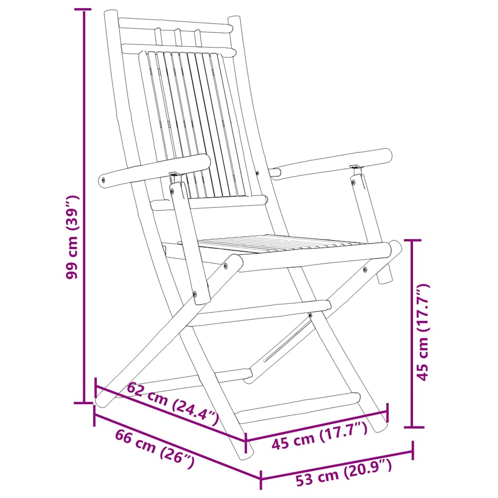 Folding Garden Chairs 4 pcs 53x66x99 cm Bamboo