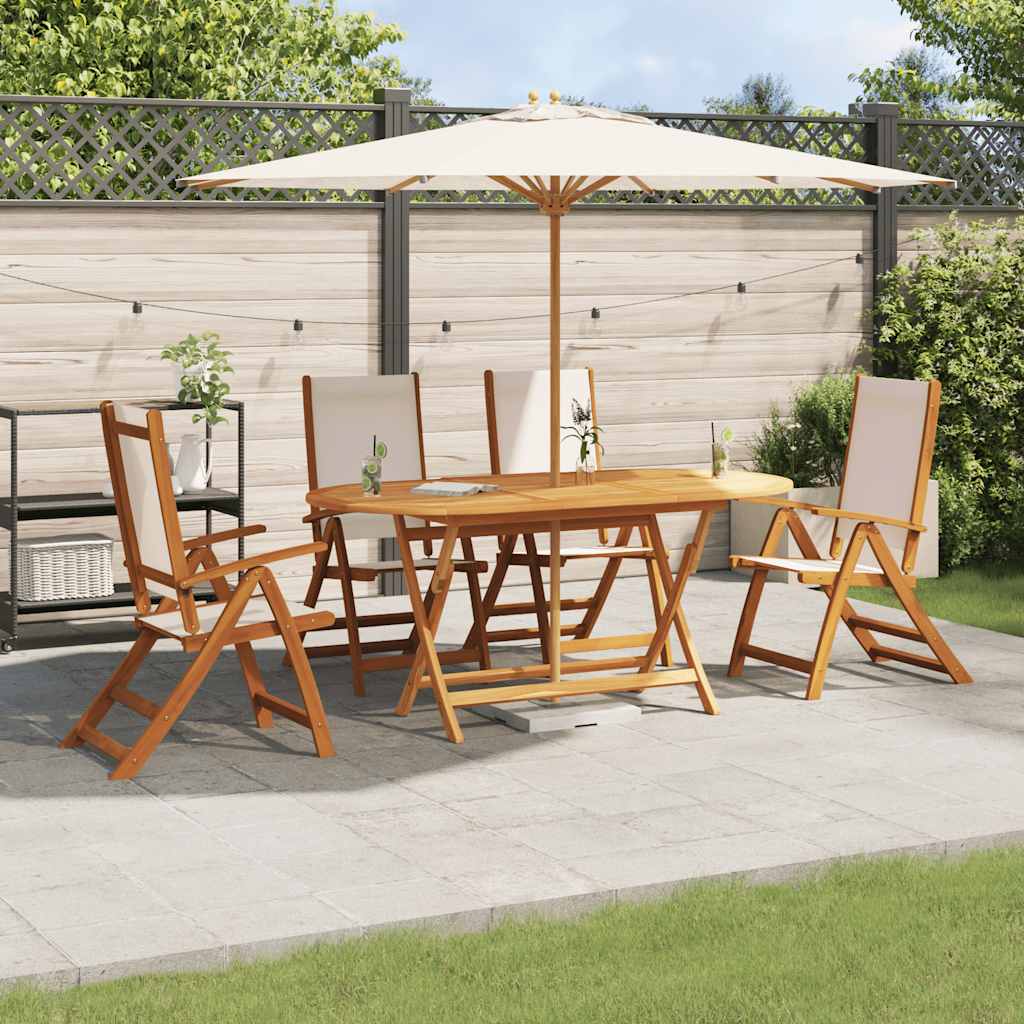 5 Piece Garden Dining Set Solid Wood Acacia and Textilene