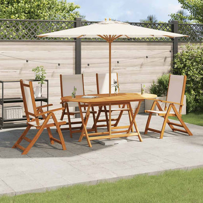 5 Piece Garden Dining Set Solid Wood Acacia and Textilene