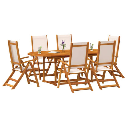 7 Piece Garden Dining Set Solid Wood Acacia and Textilene