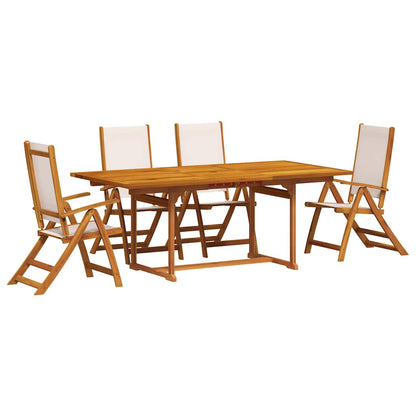 5 Piece Garden Dining Set Solid Wood Acacia and Textilene