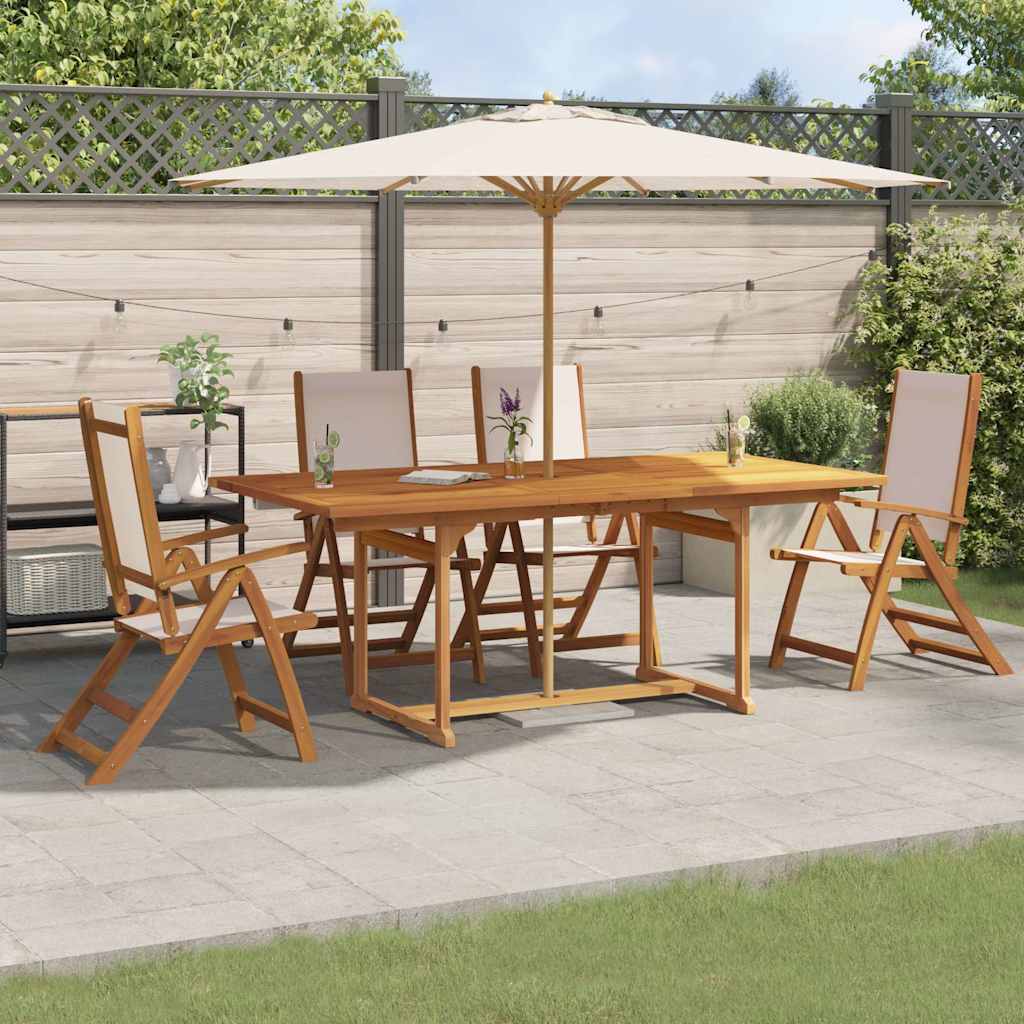 5 Piece Garden Dining Set Solid Wood Acacia and Textilene