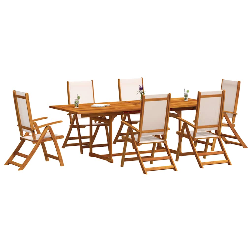 7 Piece Garden Dining Set Solid Wood Acacia and Textilene