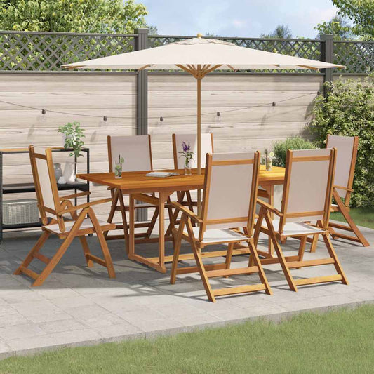7 Piece Garden Dining Set Solid Wood Acacia and Textilene