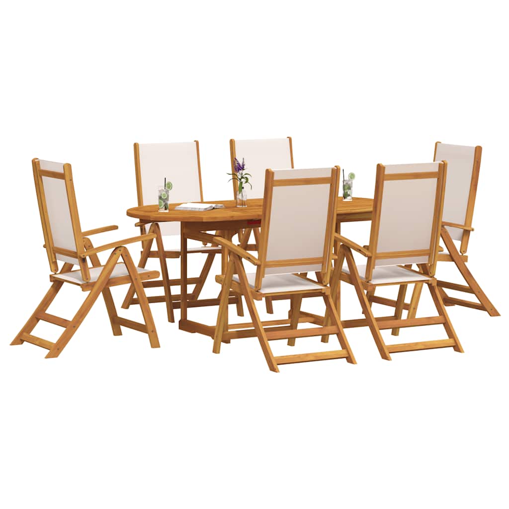 7 Piece Garden Dining Set Solid Wood Acacia and Textilene