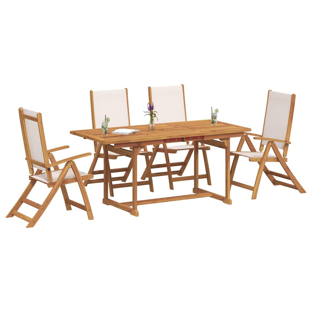 5 Piece Garden Dining Set Solid Wood Acacia and Textilene