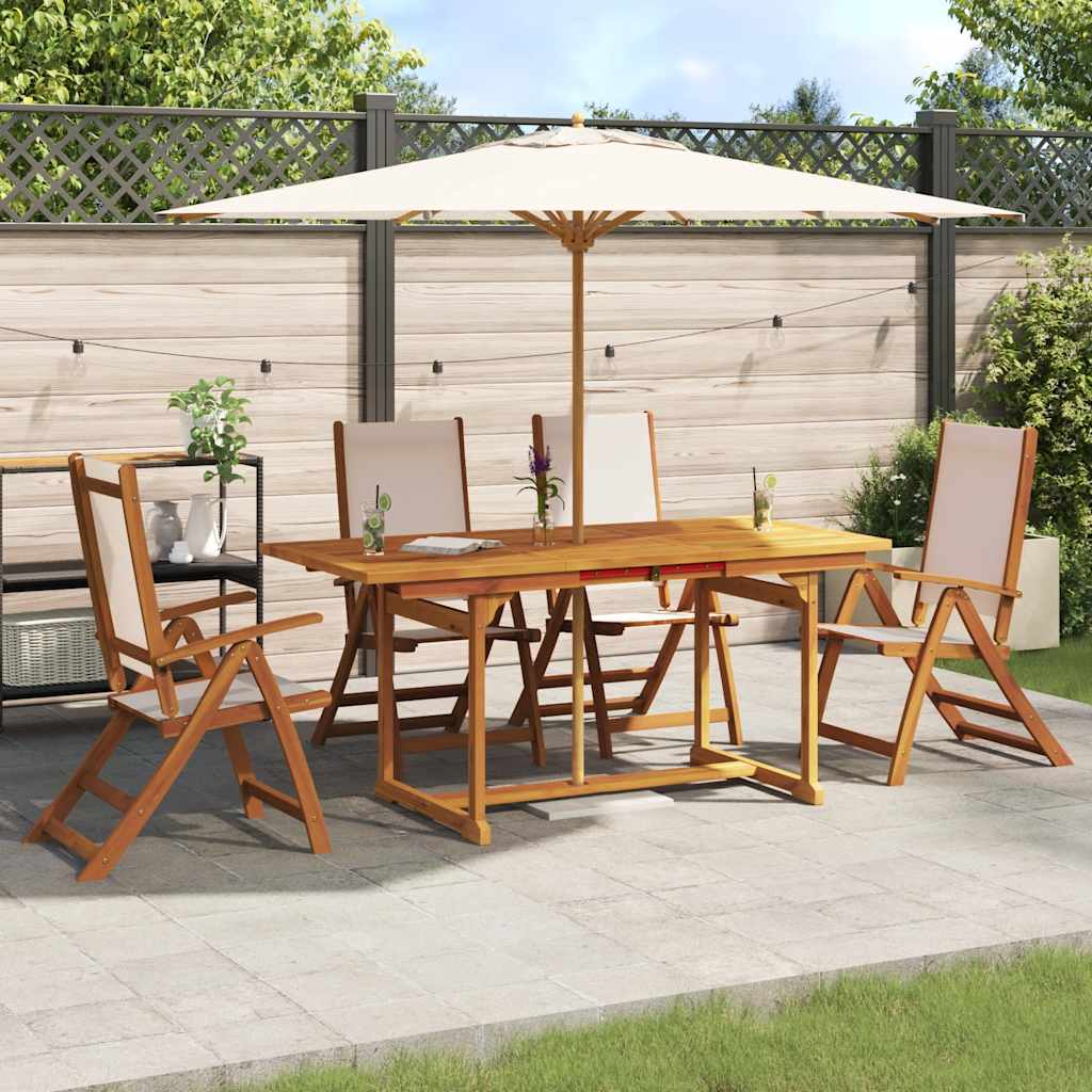 5 Piece Garden Dining Set Solid Wood Acacia and Textilene