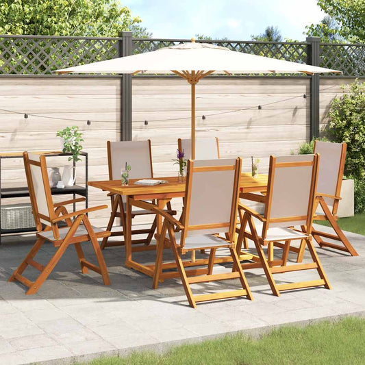7 Piece Garden Dining Set Solid Wood Acacia and Textilene