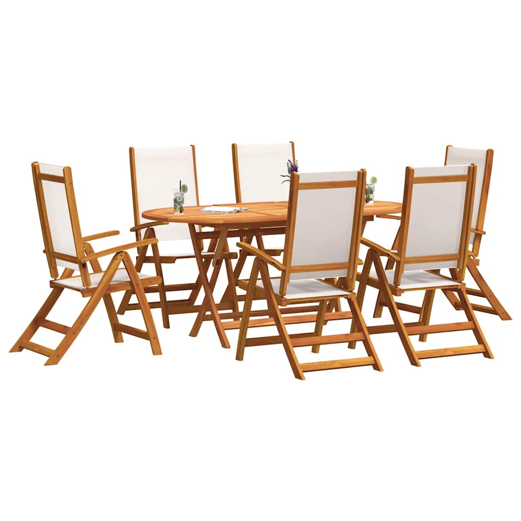 7 Piece Garden Dining Set Solid Wood Acacia and Textilene