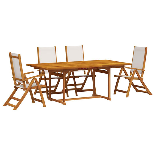 5 Piece Garden Dining Set Solid Wood Acacia and Textilene