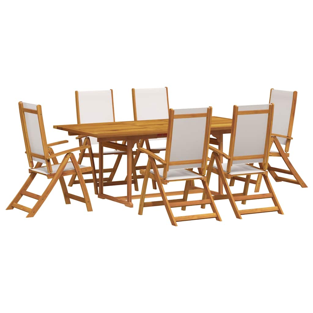 7 Piece Garden Dining Set Solid Wood Acacia and Textilene