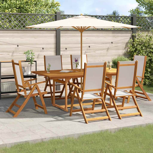 7 Piece Garden Dining Set Solid Wood Acacia and Textilene
