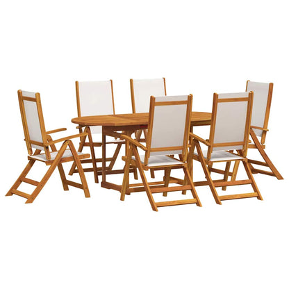 7 Piece Garden Dining Set Solid Wood Acacia and Textilene