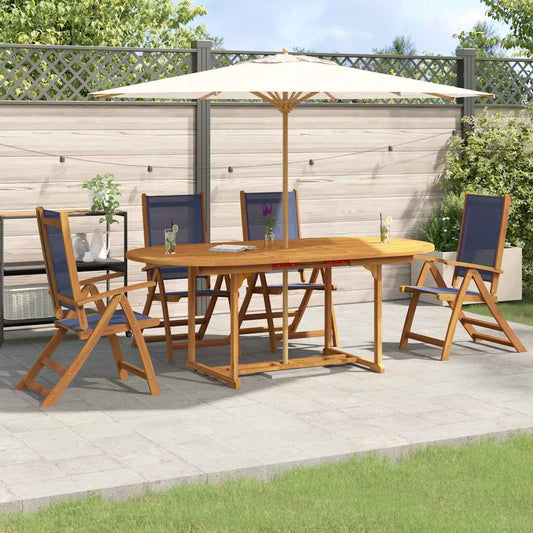 5 Piece Garden Dining Set Solid Wood Acacia and Textilene