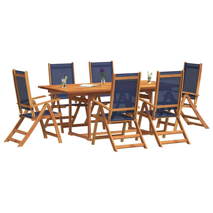 7 Piece Garden Dining Set Solid Wood Acacia and Textilene