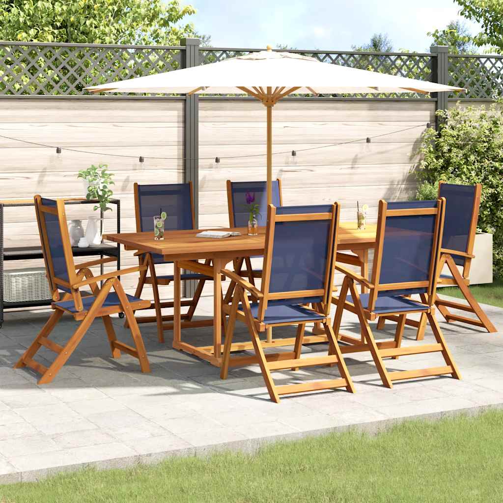 7 Piece Garden Dining Set Solid Wood Acacia and Textilene