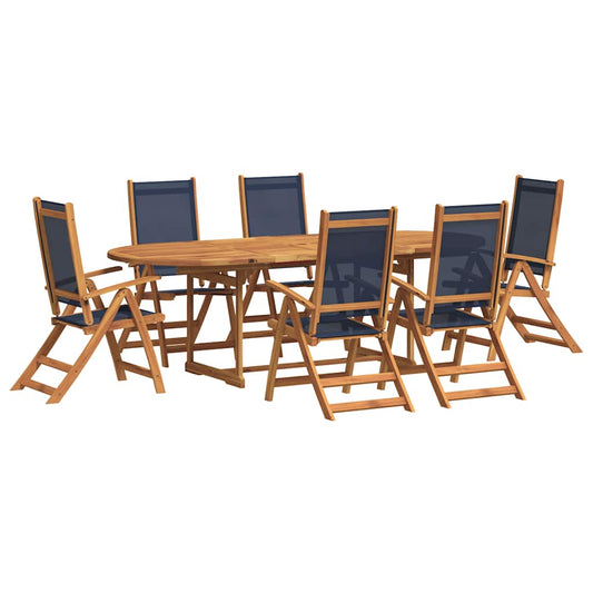 7 Piece Garden Dining Set Solid Wood Acacia and Textilene