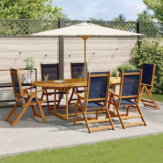 7 Piece Garden Dining Set Solid Wood Acacia and Textilene