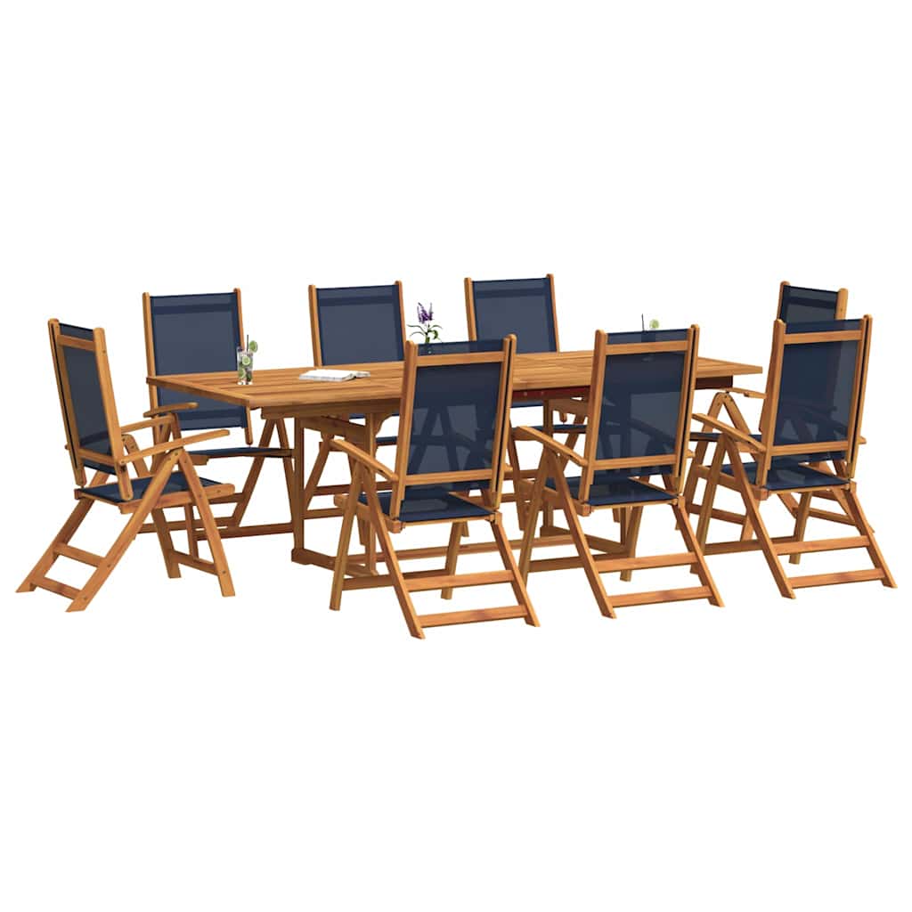 9 Piece Garden Dining Set Solid Wood Acacia and Textilene
