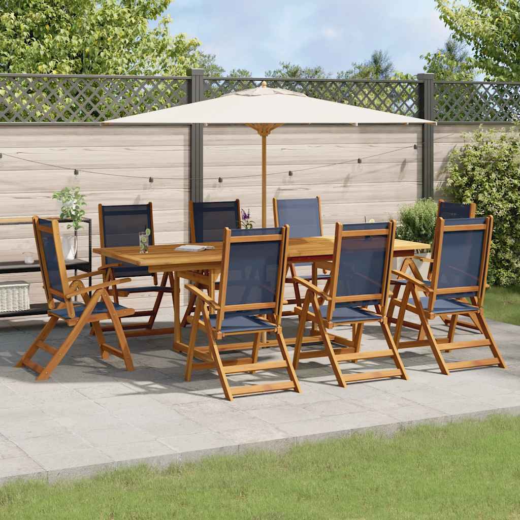 9 Piece Garden Dining Set Solid Wood Acacia and Textilene