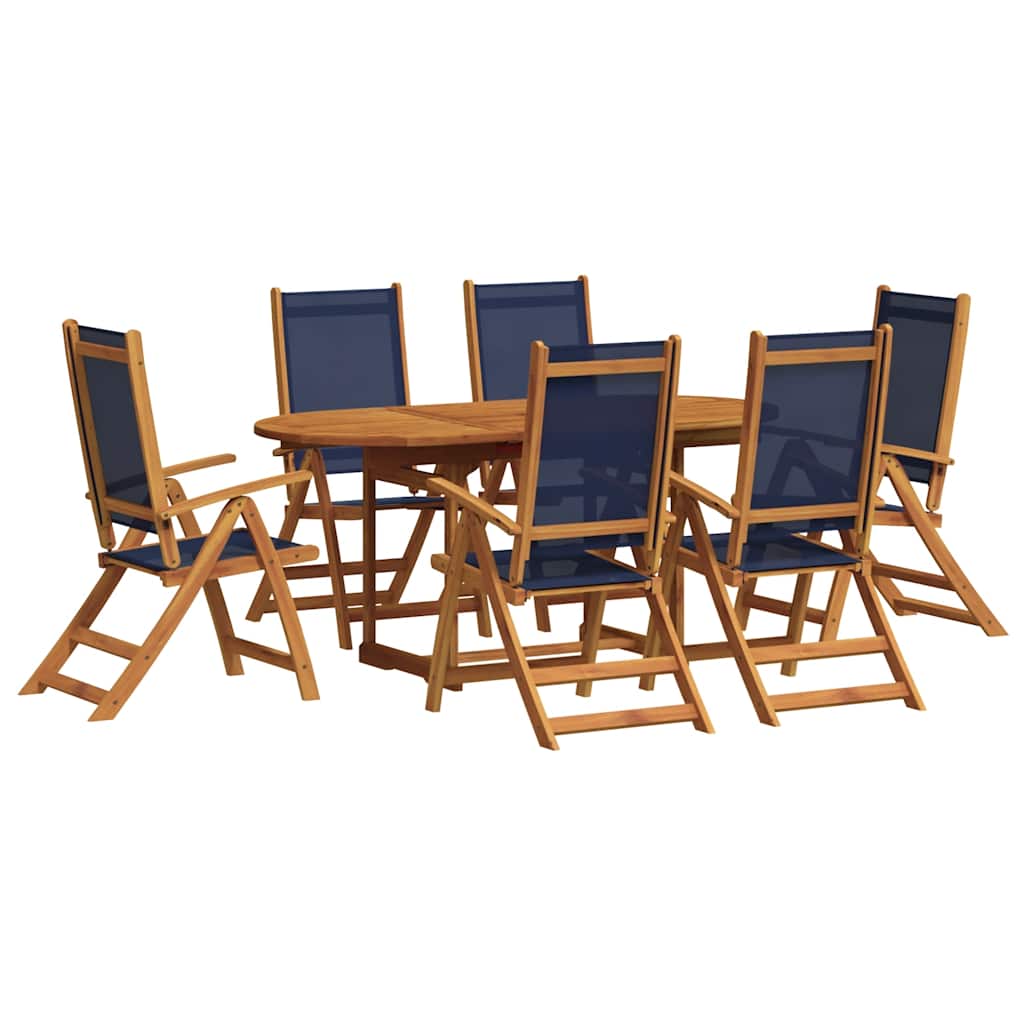7 Piece Garden Dining Set Solid Wood Acacia and Textilene