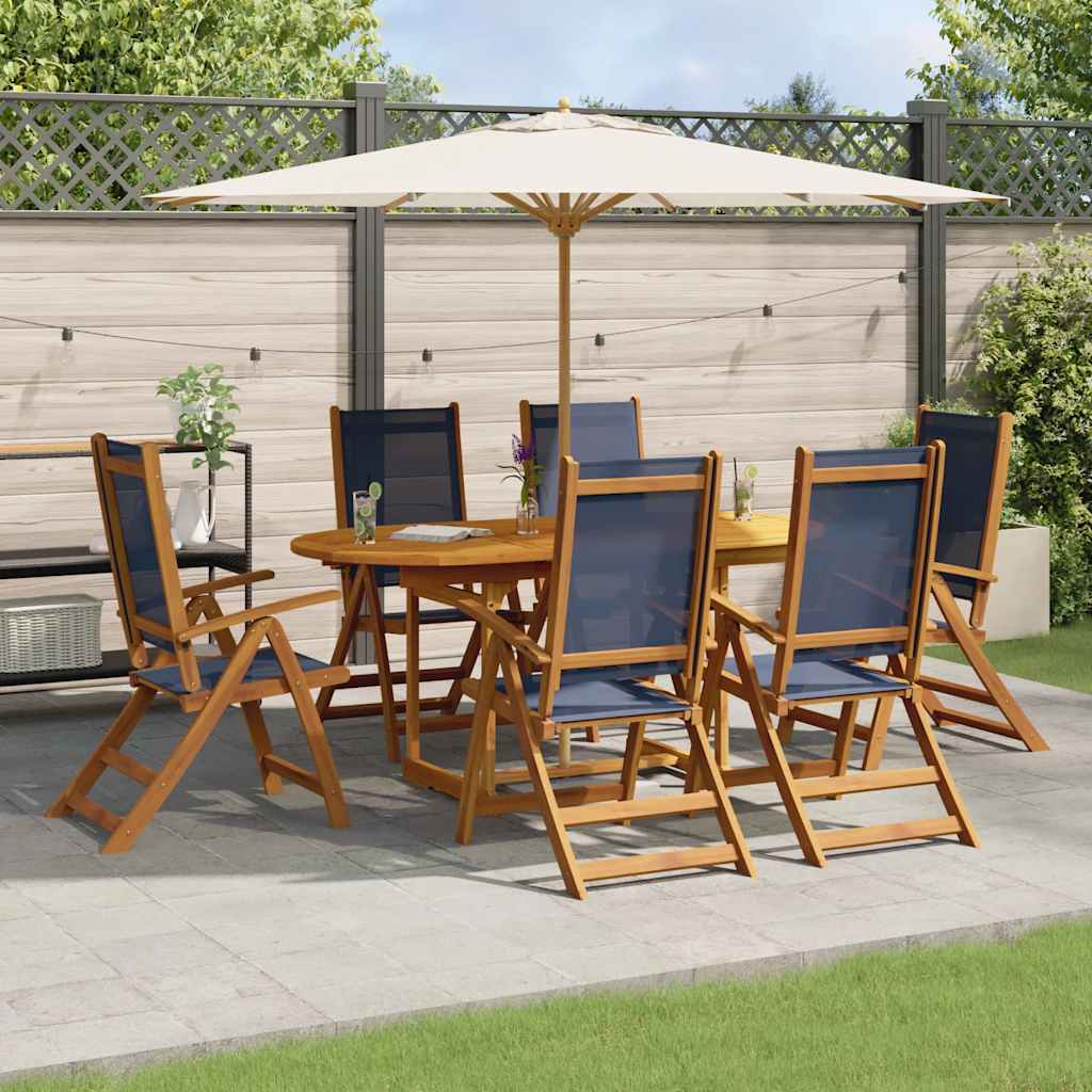 7 Piece Garden Dining Set Solid Wood Acacia and Textilene