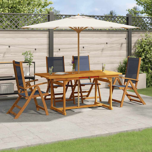 5 Piece Garden Dining Set Solid Wood Acacia and Textilene