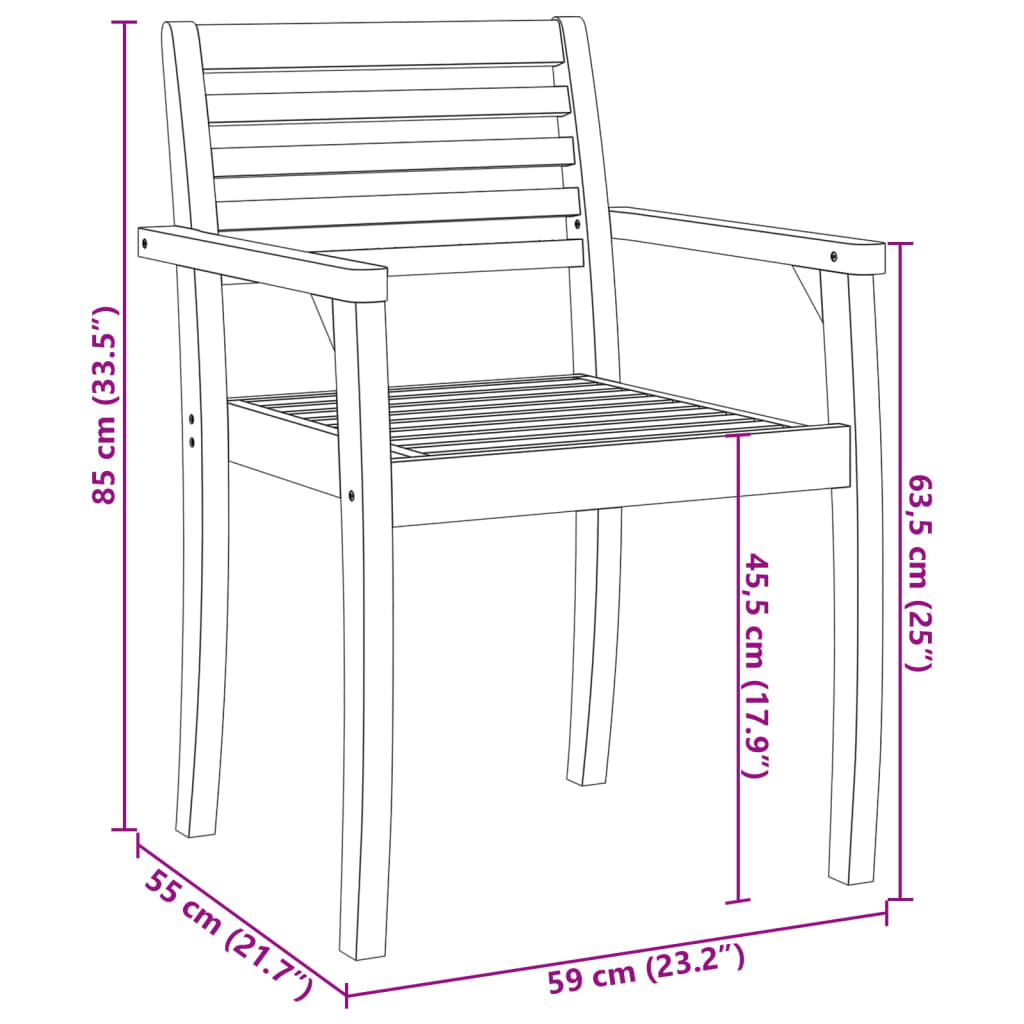 Garden Chair | Set of 6 | Natural Acacia | Solid Acacia wood | Standard