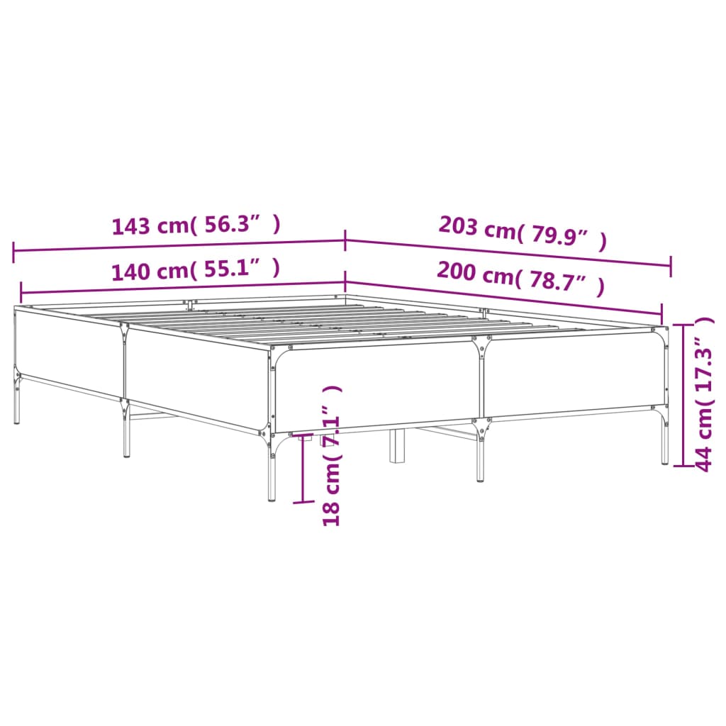 Bed Frame without Mattress Brown Oak 140x200 cm