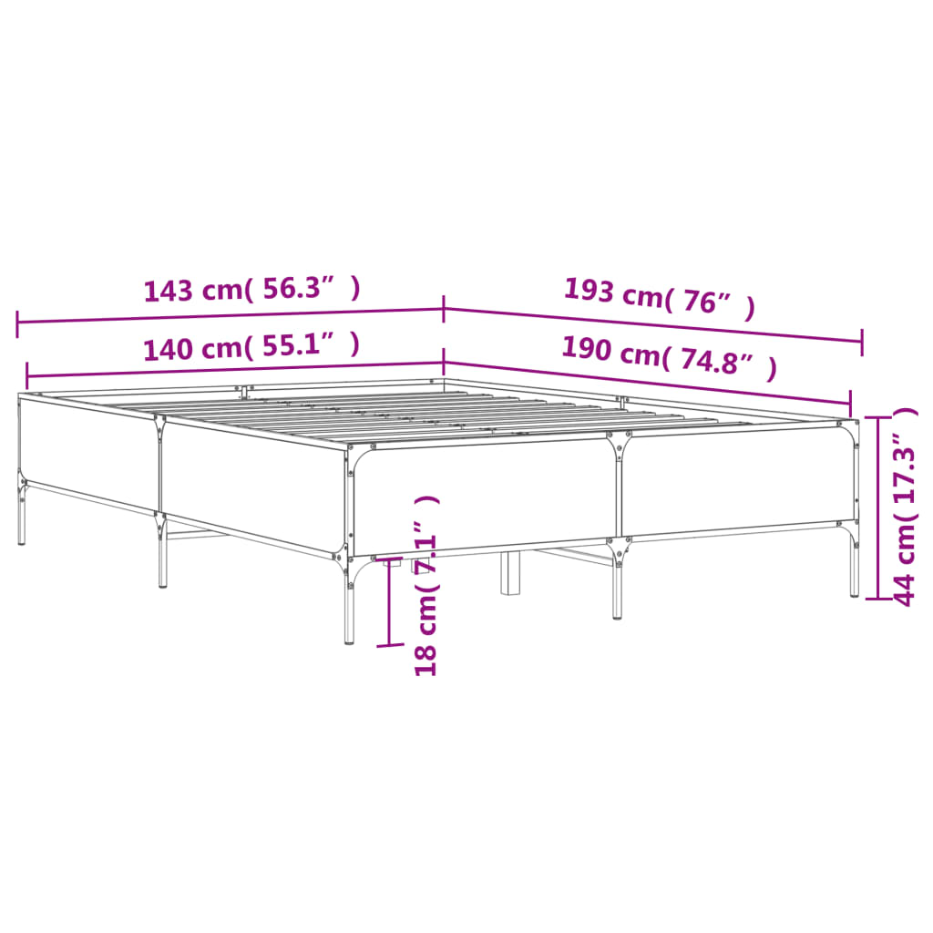 Bed Frame without Mattress Sonoma Oak 140x190 cm