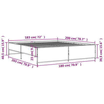 Bed Frame without Mattress Grey Sonoma 180x200 cm Super King