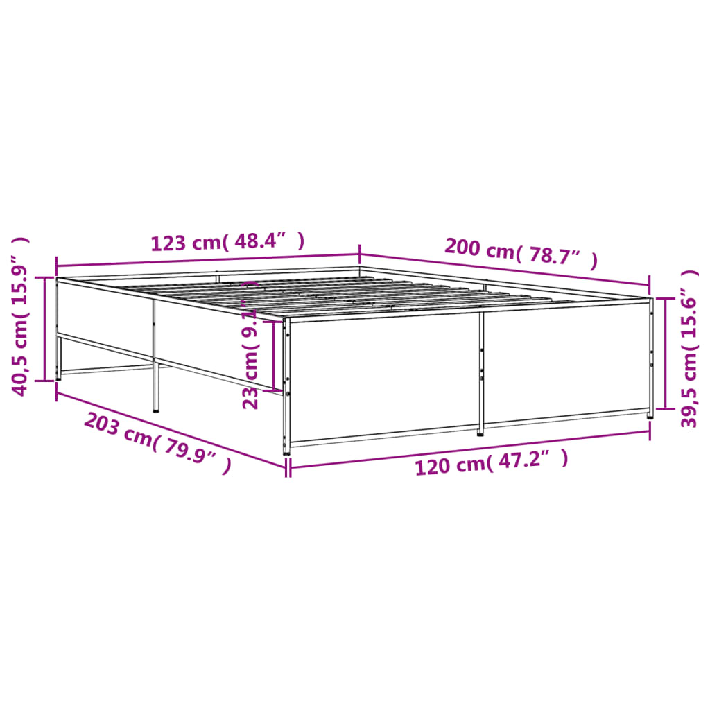 Bed Frame without Mattress Grey Sonoma 120x200 cm