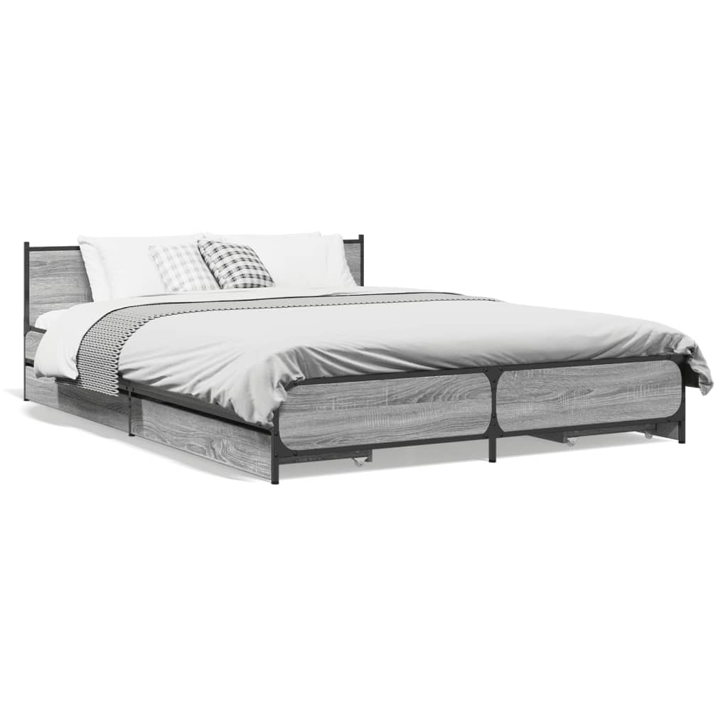 Bed Frame with Drawers without Mattress Grey Sonoma 135x190 cm Double