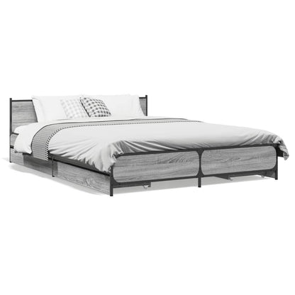 Bed Frame with Drawers without Mattress Grey Sonoma 135x190 cm Double
