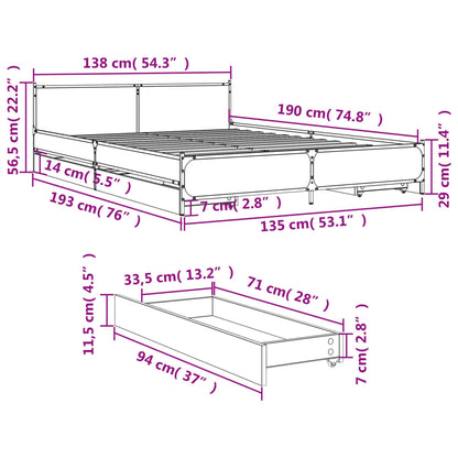 Bed Frame with Drawers without Mattress Grey Sonoma 135x190 cm Double