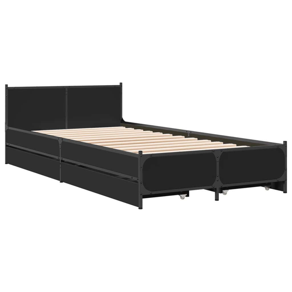 Bed Frame with Drawers without Mattress Black 75x190 cm Small Single