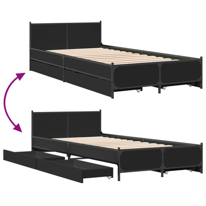 Bed Frame with Drawers without Mattress Black 75x190 cm Small Single