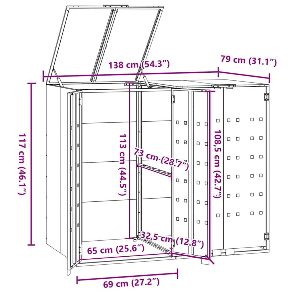 Wheelie Bin Storage for 2 Bins Anthracite 138x79x117 cm Steel