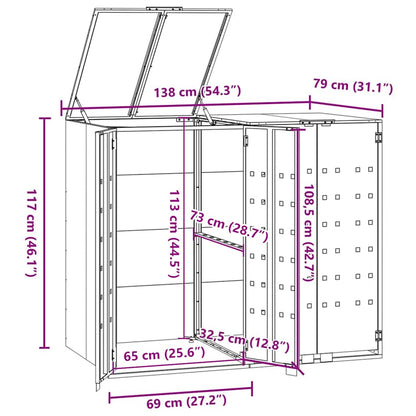Wheelie Bin Storage for 2 Bins Anthracite 138x79x117 cm Steel