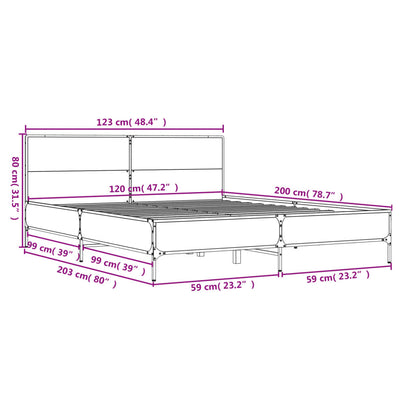 Bed Frame without Mattress Brown Oak 120x200 cm