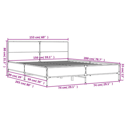 Bed Frame without Mattress Sonoma Oak 150x200 cm King Size
