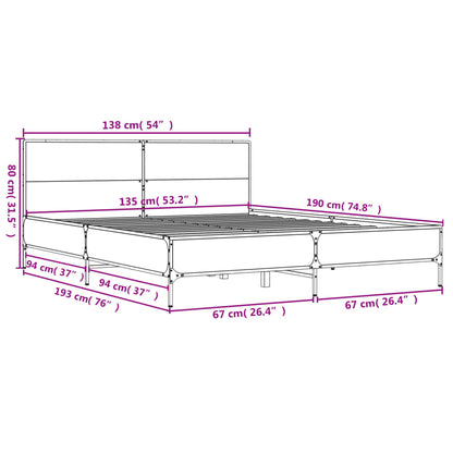 Bed Frame without Mattress Grey Sonoma 135x190 cm Double