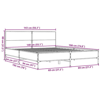 Bed Frame without Mattress Grey Sonoma 140x190 cm