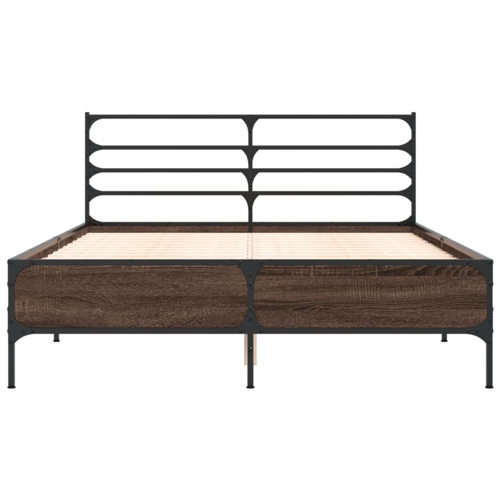 Bed Frame | Brown Oak | Engineered wood, Metal | Double | Bed Frame